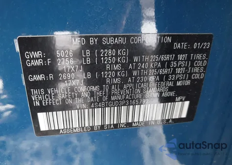 2023 Subaru Outback Wilderness z USA, uszkodzony, nr VIN 4S4BTGUD3P3165793